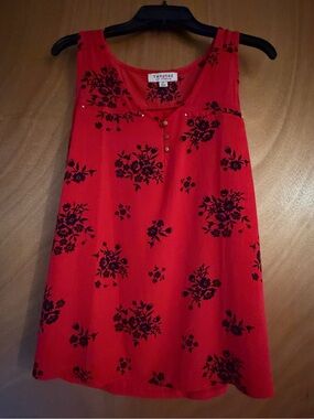 Tempted Red Sleeveless Tank with Black Floral Print